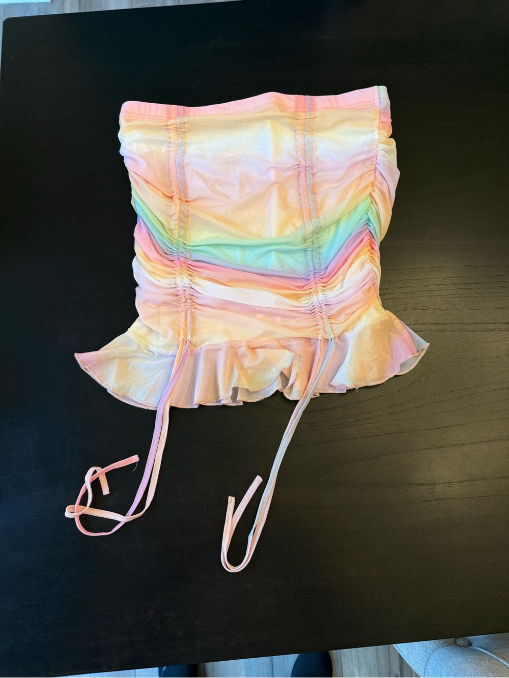 SHEIN Pastel Rainbow Ruffle Tube Crop Top